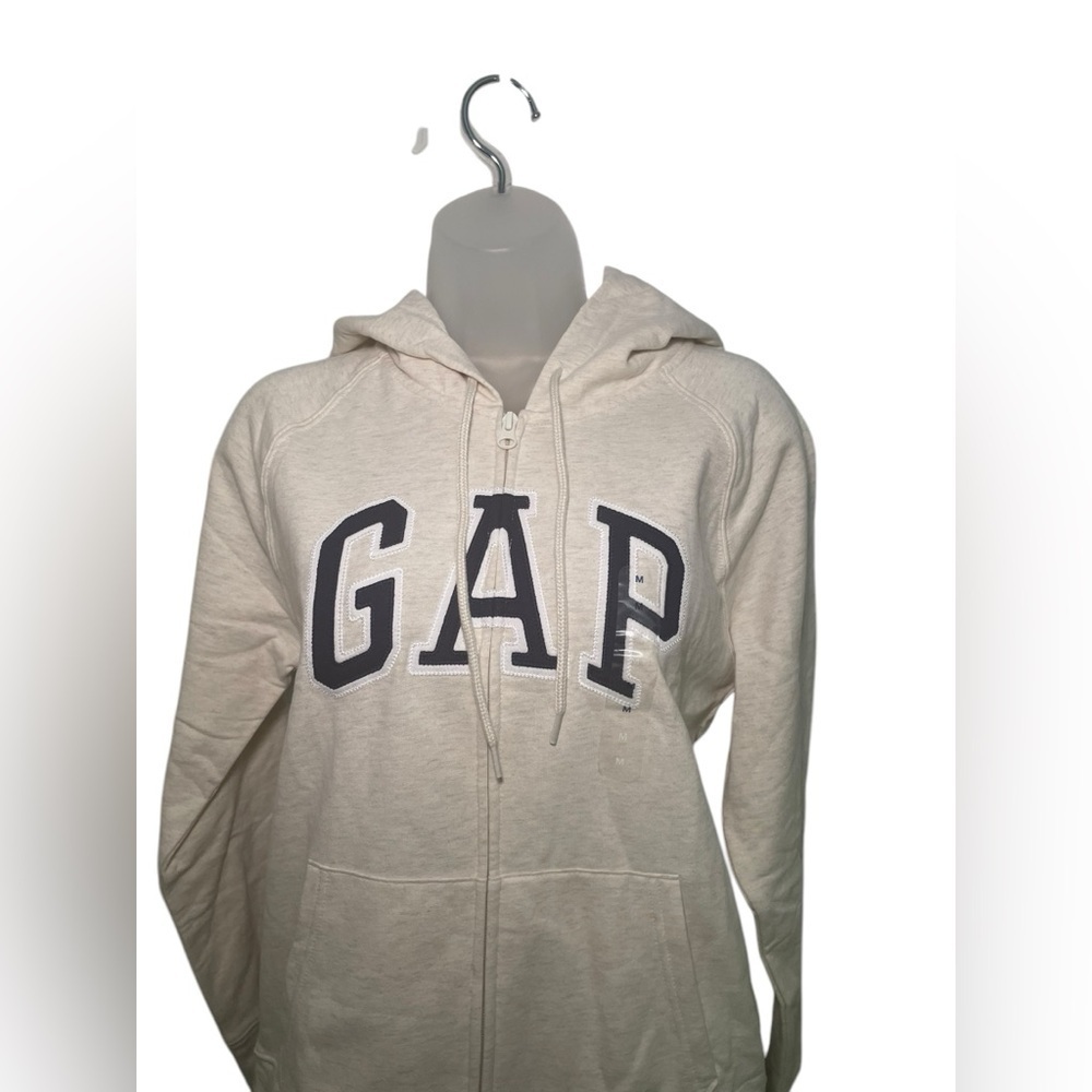 Gap New Logo Zip Hoodie Cream Medium - Picture 4 of 6